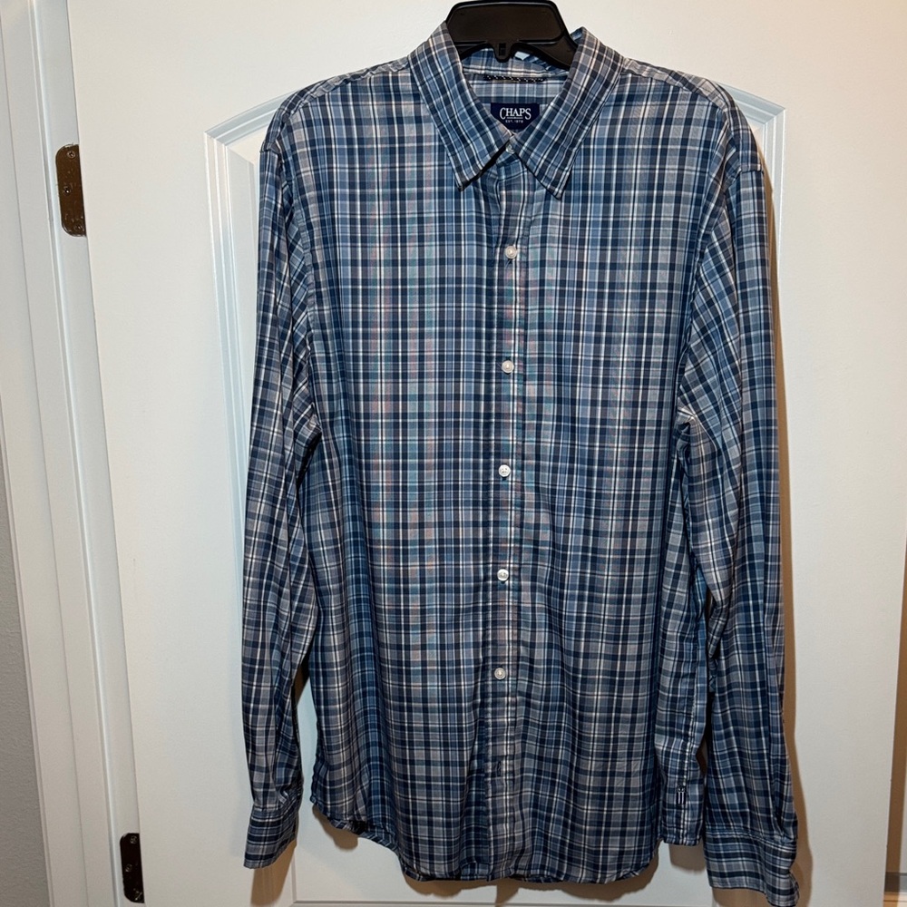 Chaps Men's Casual Blue Checkered Shirt XL